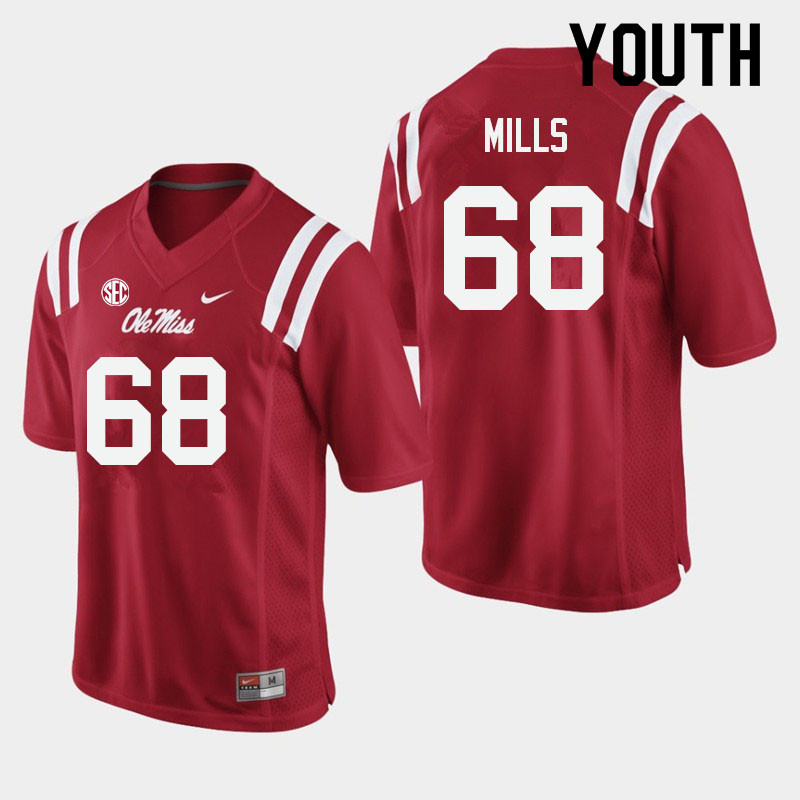Youth #68 Jack Mills Ole Miss Rebels College Football Jerseys Sale-Red